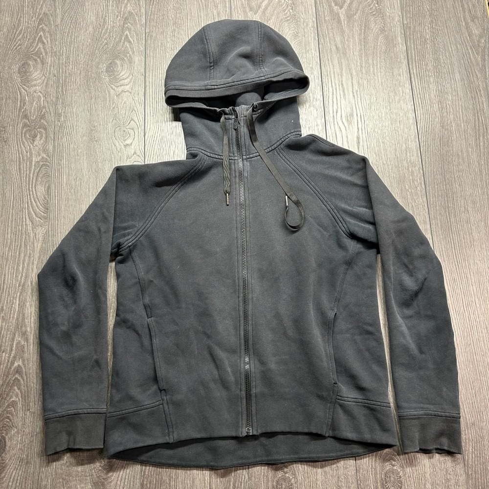 Lululemon Scuba Full Zip Hoodie Black Size 8 Fleece Jacket Thumbholes Yoga Gym